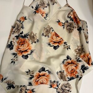 SHEIN Floral Print Tank Top - Orange and Cream